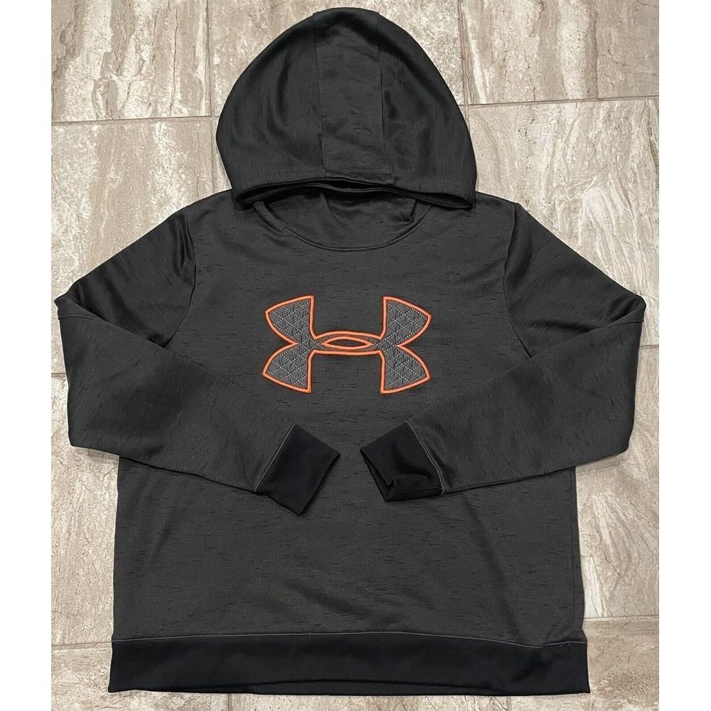 Under Armour Hoodie Boys XL Black Orange ColdGear Loose Fit Big Logo Activewear